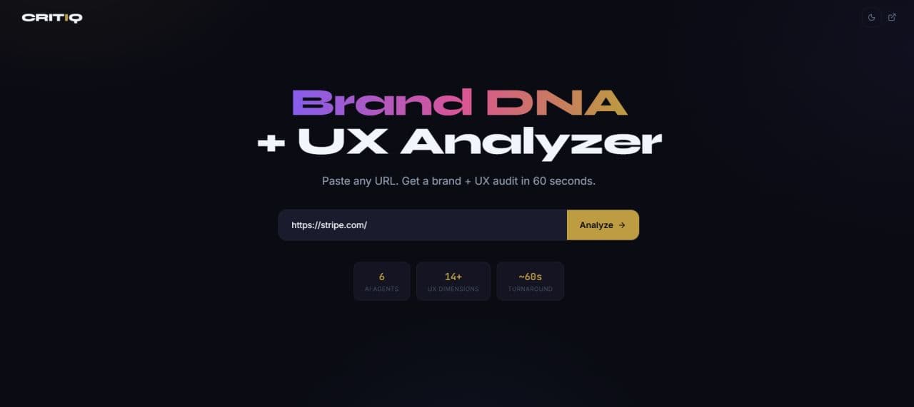 CRITIQ DASHBOARD — 1440×900